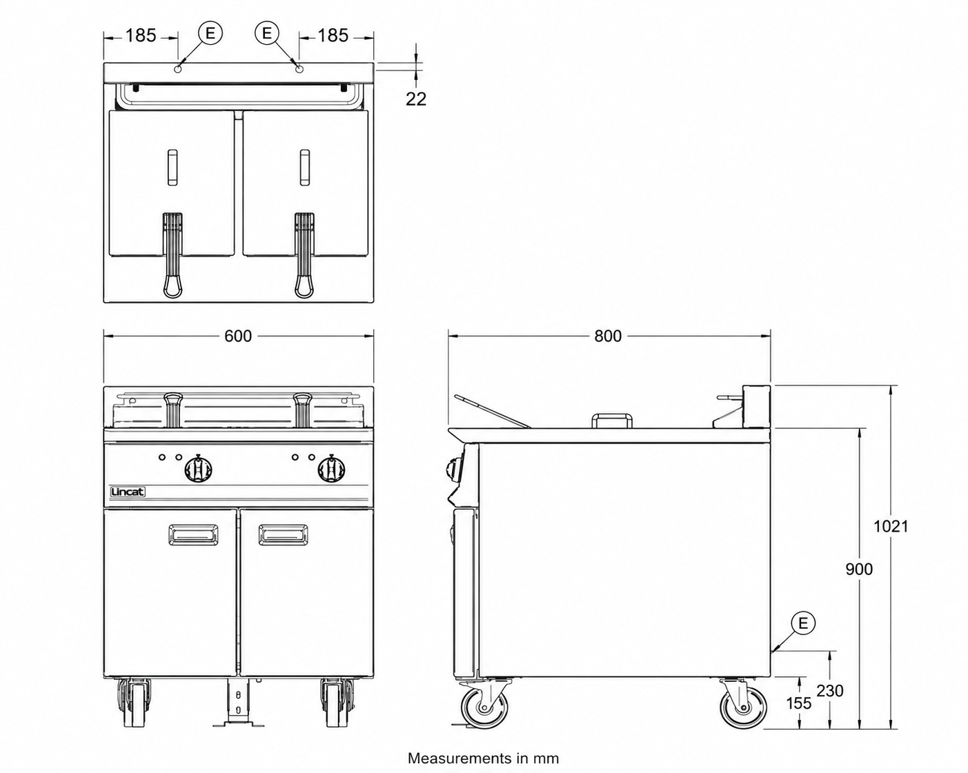 Lincat Opus 800 OE8113 Twin Tank Electric Fryer 600mm – 2 x 15L