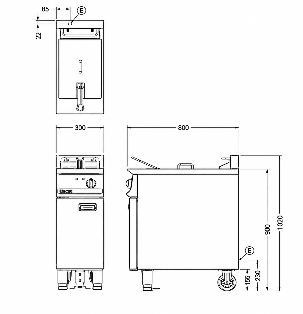 Lincat Opus 800 OE8112 Single Tank Electric Fryer 300mm – 15L