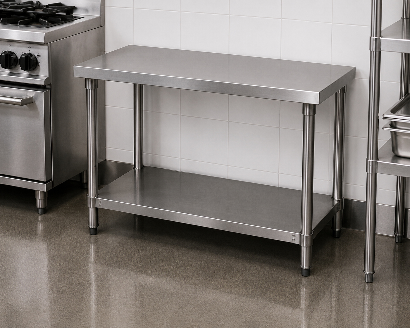 Commercial Stainless Steel Prep Table with Undershelf – No Backsplash