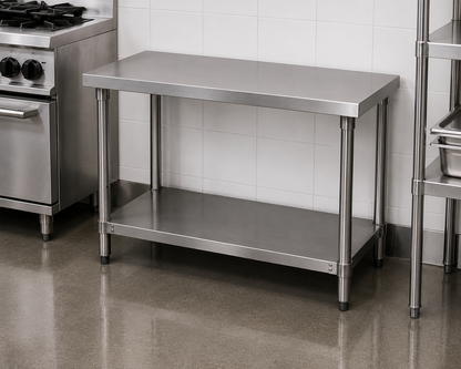 Commercial Stainless Steel Prep Table with Undershelf – No Backsplash