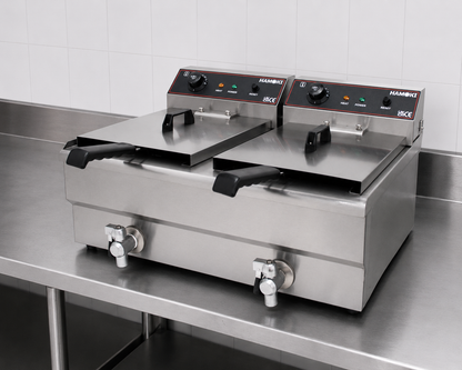 Hamoki Commercial Countertop Electric Fryer Twin Tank 2 × 11.5 Litre with Drain Taps