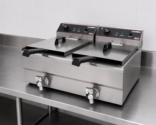 Hamoki Commercial Countertop Electric Fryer Twin Tank 2 × 11.5 Litre with Drain Taps