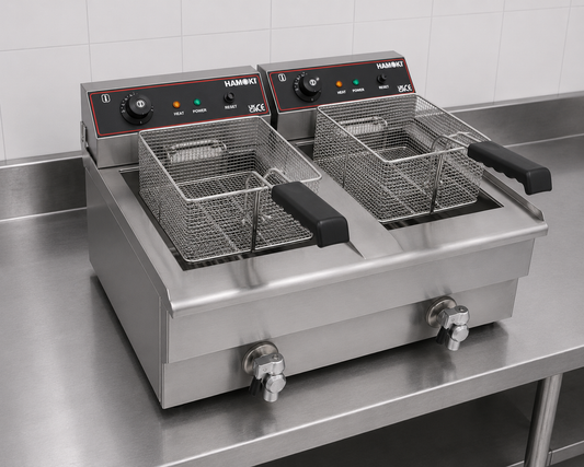 Hamoki Commercial Countertop Electric Fryer Twin Tank 2 × 11.5 Litre with Drain Taps