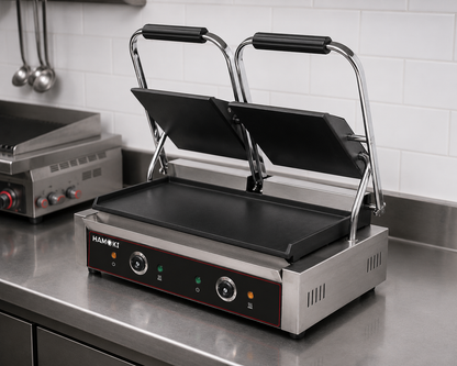 Electric Contact Grill Twin Smooth Cast Iron Plates Countertop Panini Press