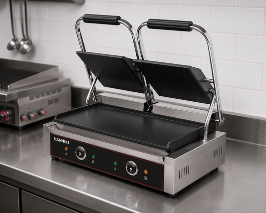 Electric Contact Grill Twin Smooth Cast Iron Plates Countertop Panini Press