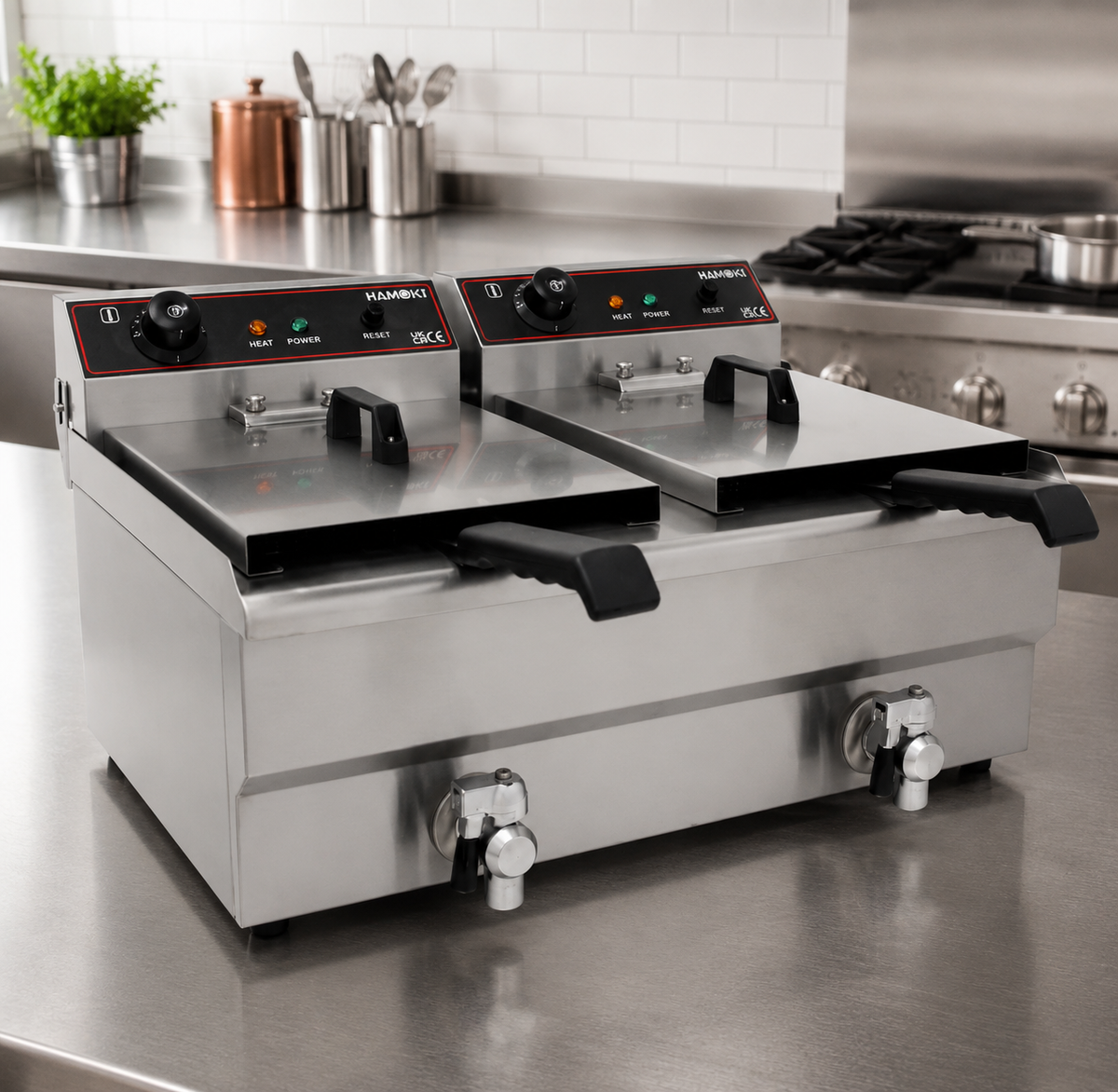 Commercial Countertop Electric Fryer Twin Tank 2 × 9.5 Litre with Drain Taps
