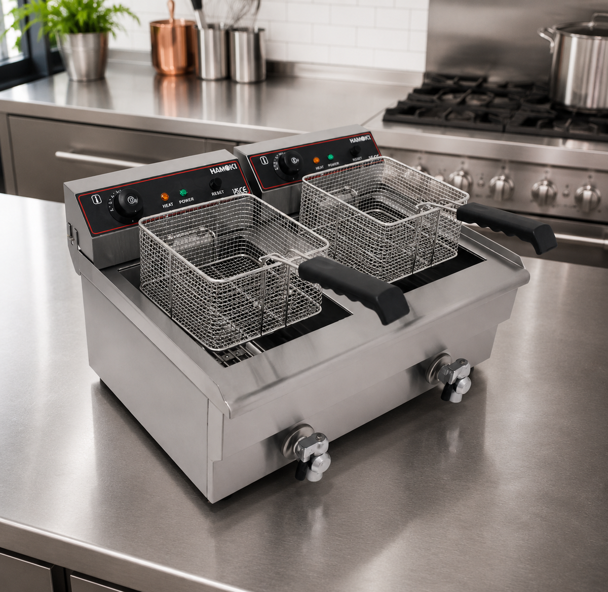 Commercial Countertop Electric Fryer Twin Tank 2 × 9.5 Litre with Drain Taps