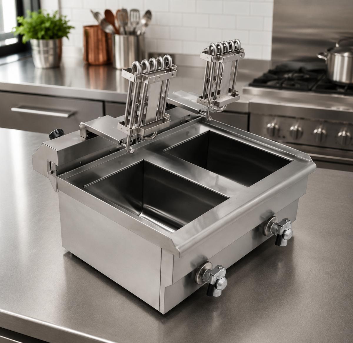 Commercial Countertop Electric Fryer Twin Tank 2 × 9.5 Litre with Drain Taps