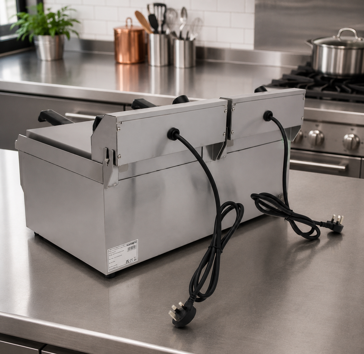 Commercial Countertop Electric Fryer Twin Tank 2 × 9.5 Litre with Drain Taps