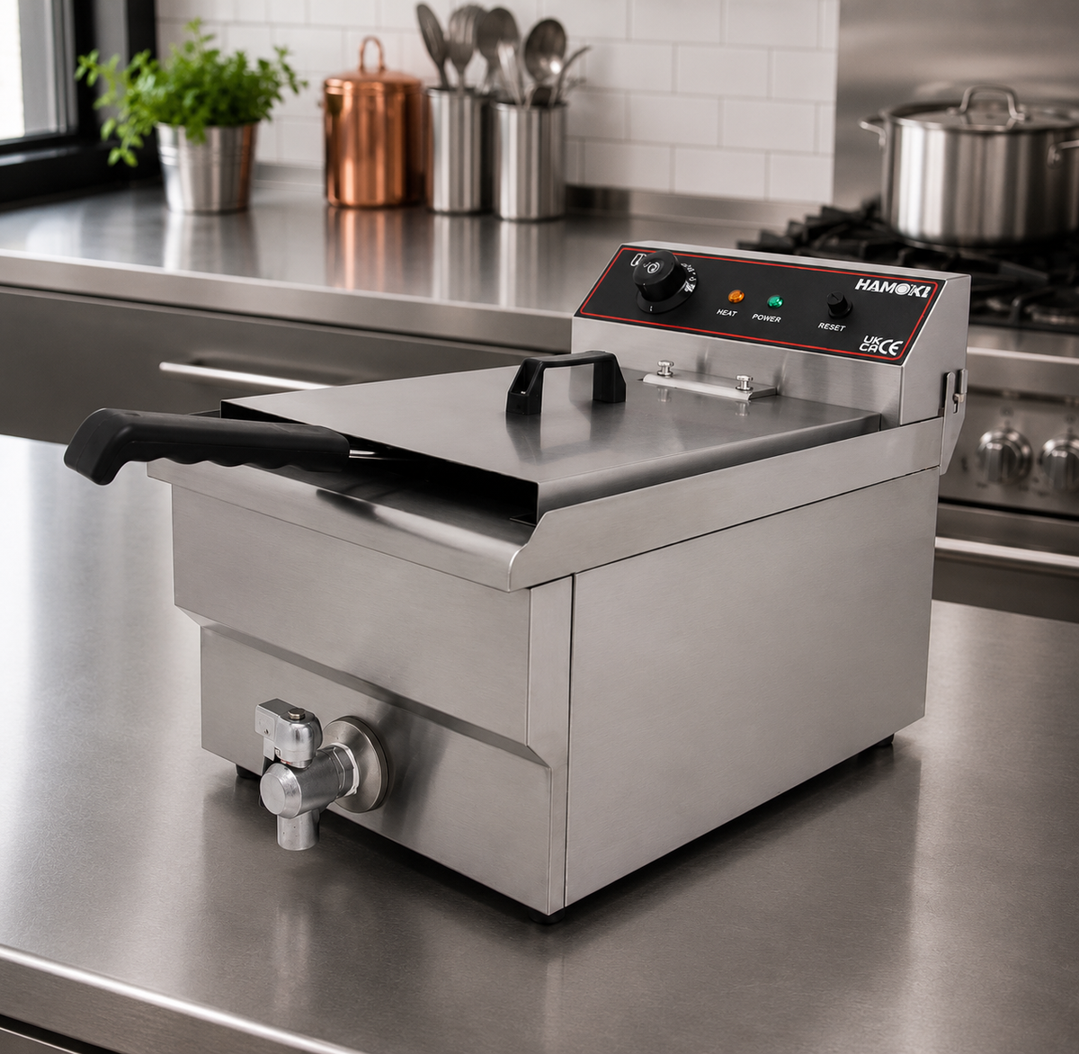 Hamoki Commercial Countertop Electric Fryer 11.5 Litre with Drain Tap