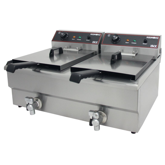 291021 - Countertop Commercial Electric Fryer - 2x11.5 Litre (Oil) Twin Tank with Drain Taps | EF-162V-P