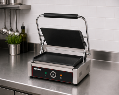 Electric Contact Grill Single Smooth Cast Iron Plates Countertop Panini Press