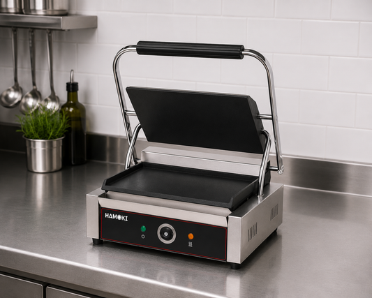 Electric Contact Grill Single Smooth Cast Iron Plates Countertop Panini Press