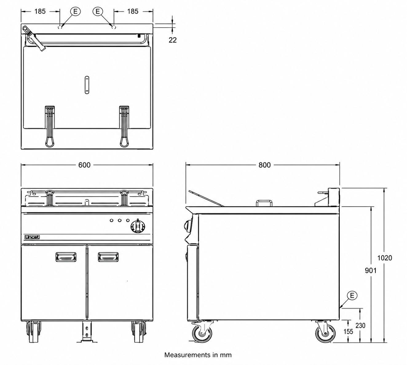 Lincat Opus 800 OE8108 Single Tank Electric Fryer 600mm – 36.5L