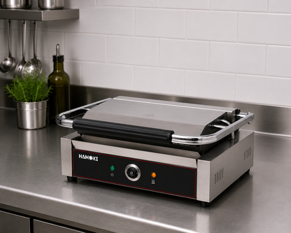 Electric Contact Grill Single Smooth Cast Iron Plates Countertop Panini Press
