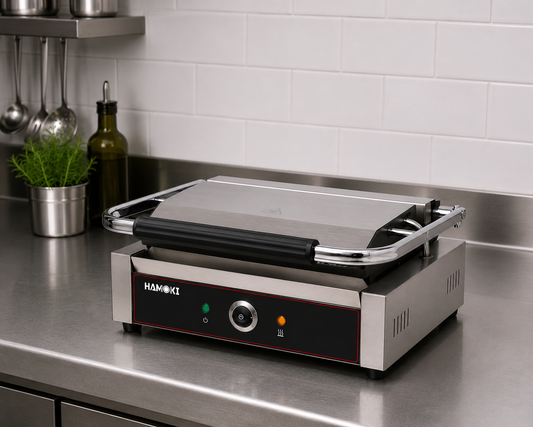 Electric Contact Grill Single Smooth Cast Iron Plates Countertop Panini Press