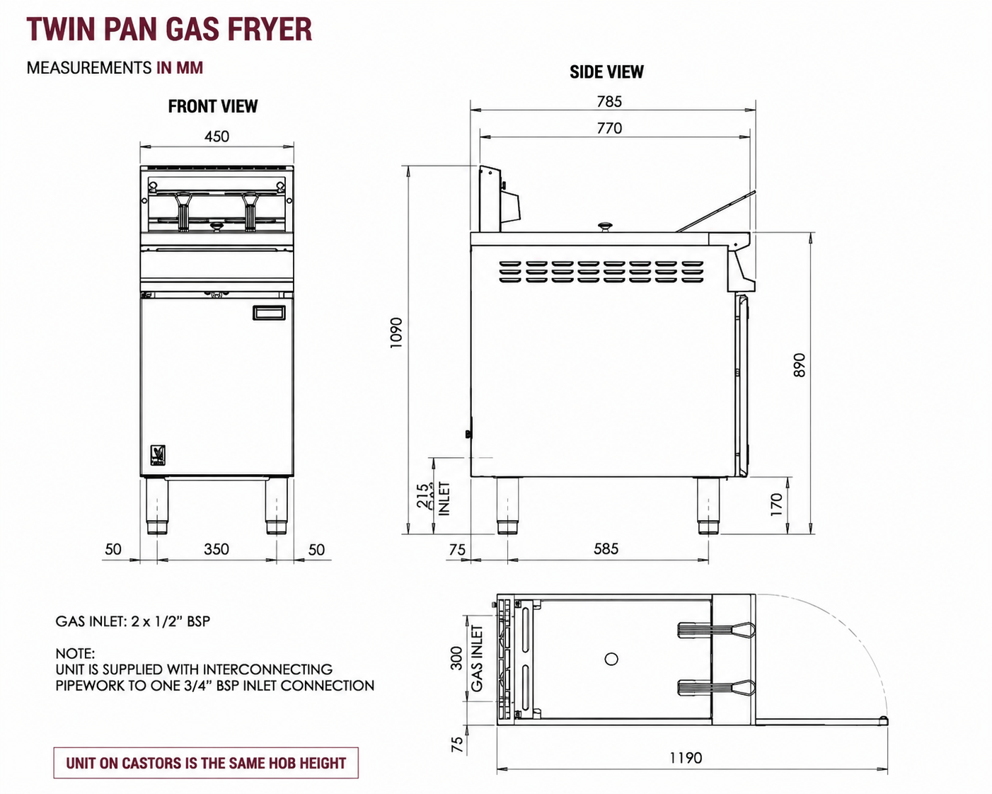 Falcon G3845 Twin Pan Gas Fryer 450mm – 2 x 12.8L