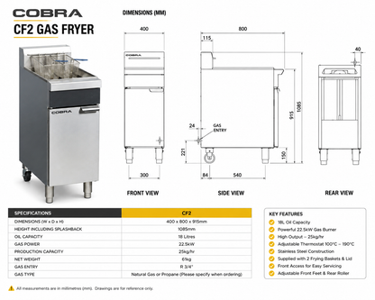 Cobra CF2 400mm Single Pan Gas Fryer – 18L