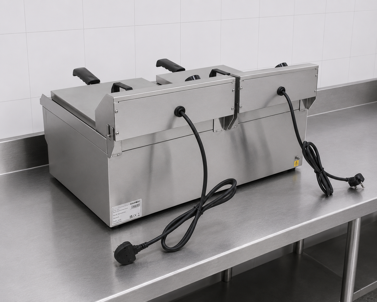 Hamoki Commercial Countertop Electric Fryer Twin Tank 2 × 11.5 Litre with Drain Taps
