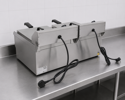 Hamoki Commercial Countertop Electric Fryer Twin Tank 2 × 11.5 Litre with Drain Taps
